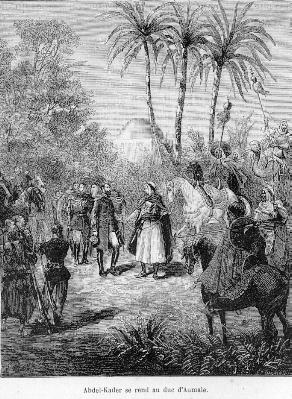 Abd-el-Kader se rend au Duc d'Aumale.