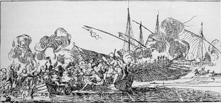 COMBAT ENTRE LES GALERES FRANCAISES ET LES PIRATES BARBARESQUES d'aprs La Belle (XVIIme sicle).