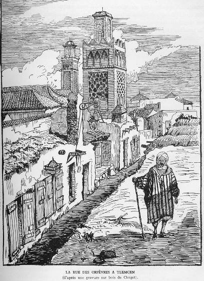 La rue des orfvres  Tlemcem (d'aprs une gravure sur bois de Clerget)